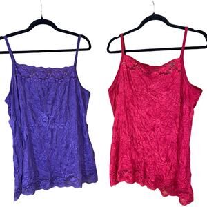 Maurices Crinkle Lace Trim Cami Tank Top Set 2X Purple Hot Pink Y2K NWT layering